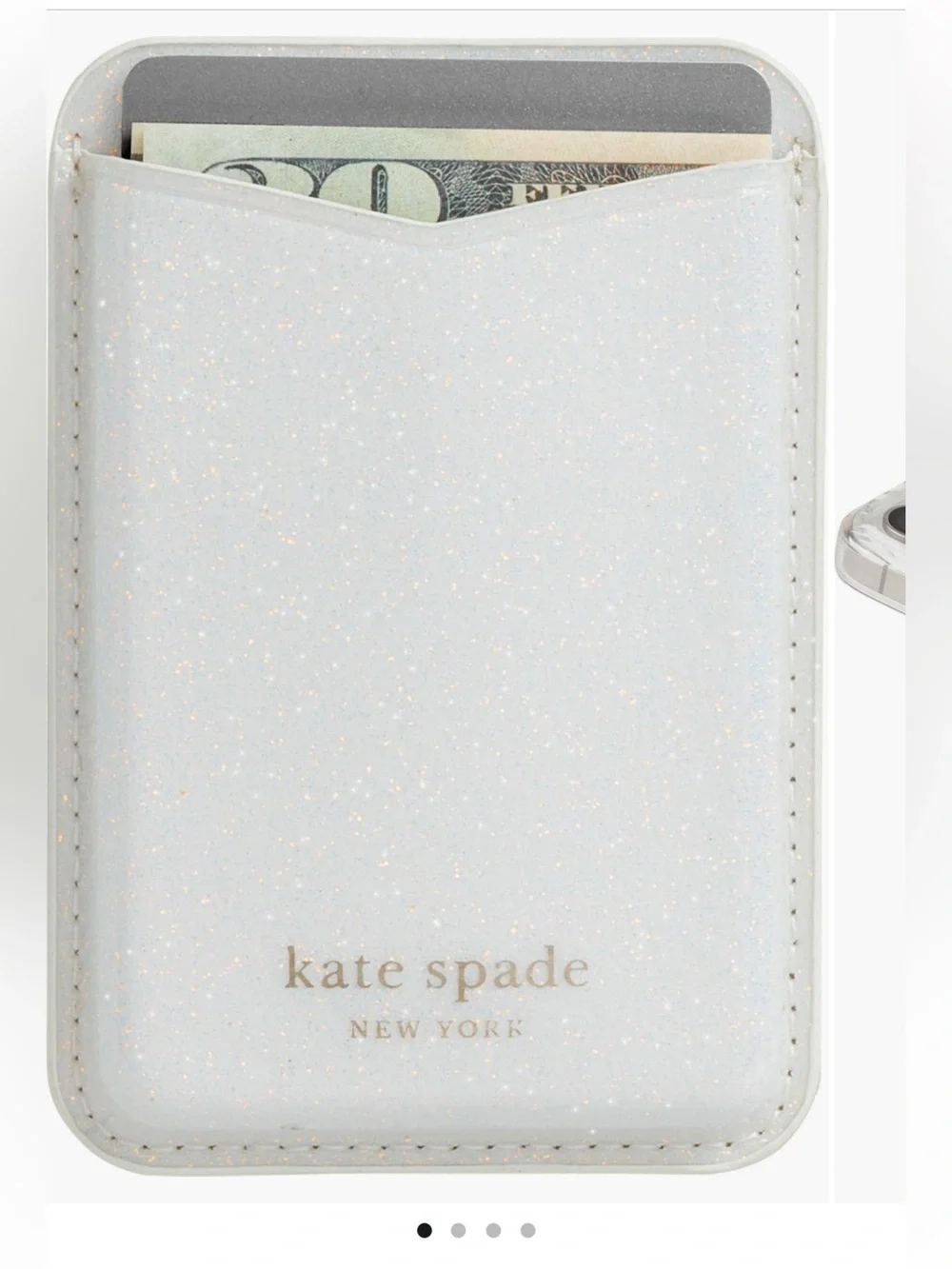 Kate Spade New York MagSafe Magnetic Wallet White Glitter Card Holder Like New